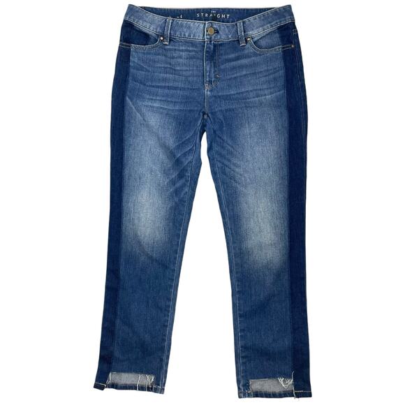 WHBM Tuxedo Mid Rise Straight Leg Crop Jeans Step Hem Med Wash Size 4 - Picture 1 of 12